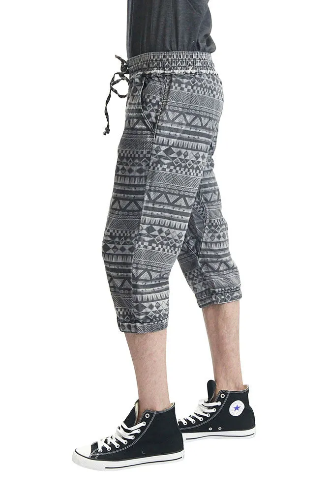 Men's Aztec Print Denim Jogger Shorts