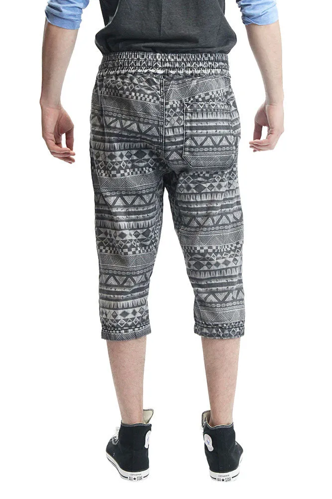 Men's Aztec Print Denim Jogger Shorts