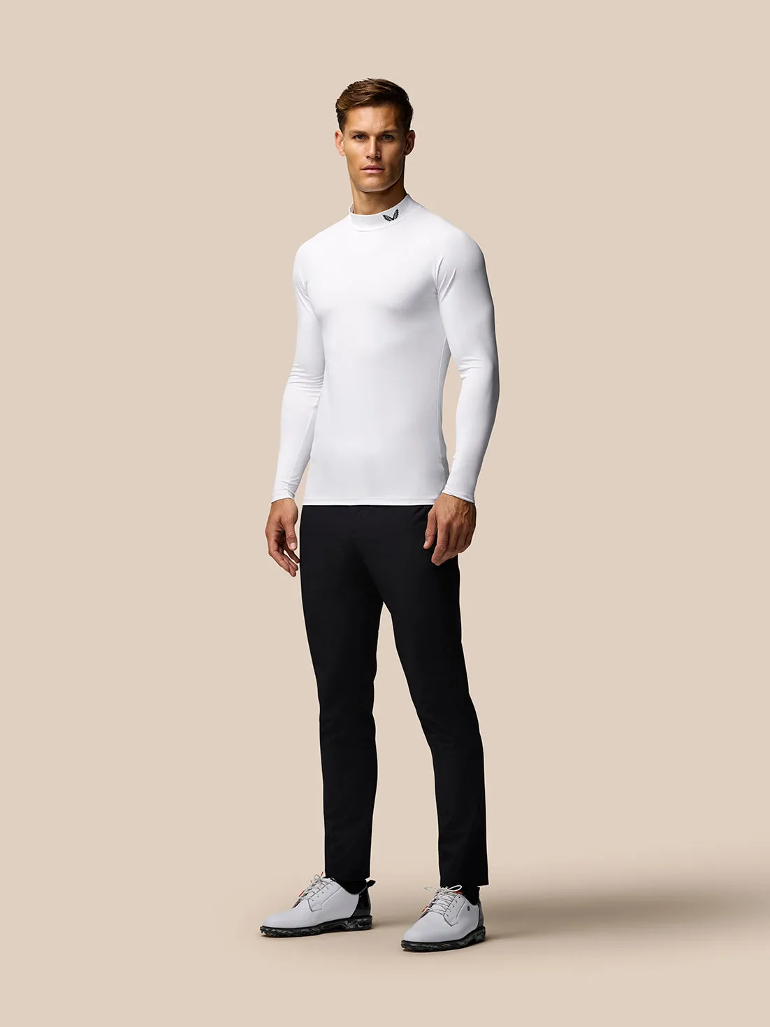 Men's Golf Long Sleeve Mock Neck Base Layer - White