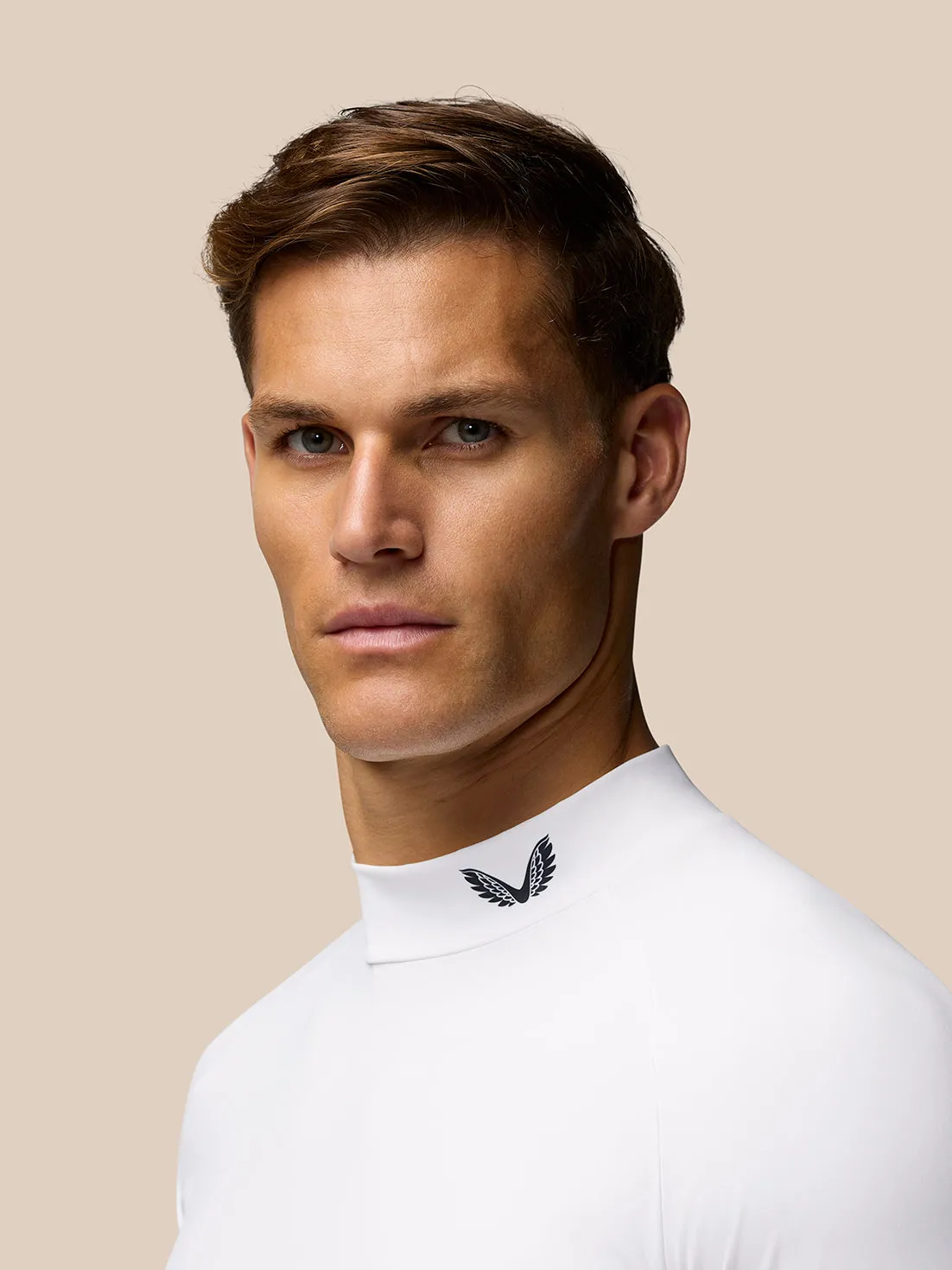 Men's Golf Long Sleeve Mock Neck Base Layer - White