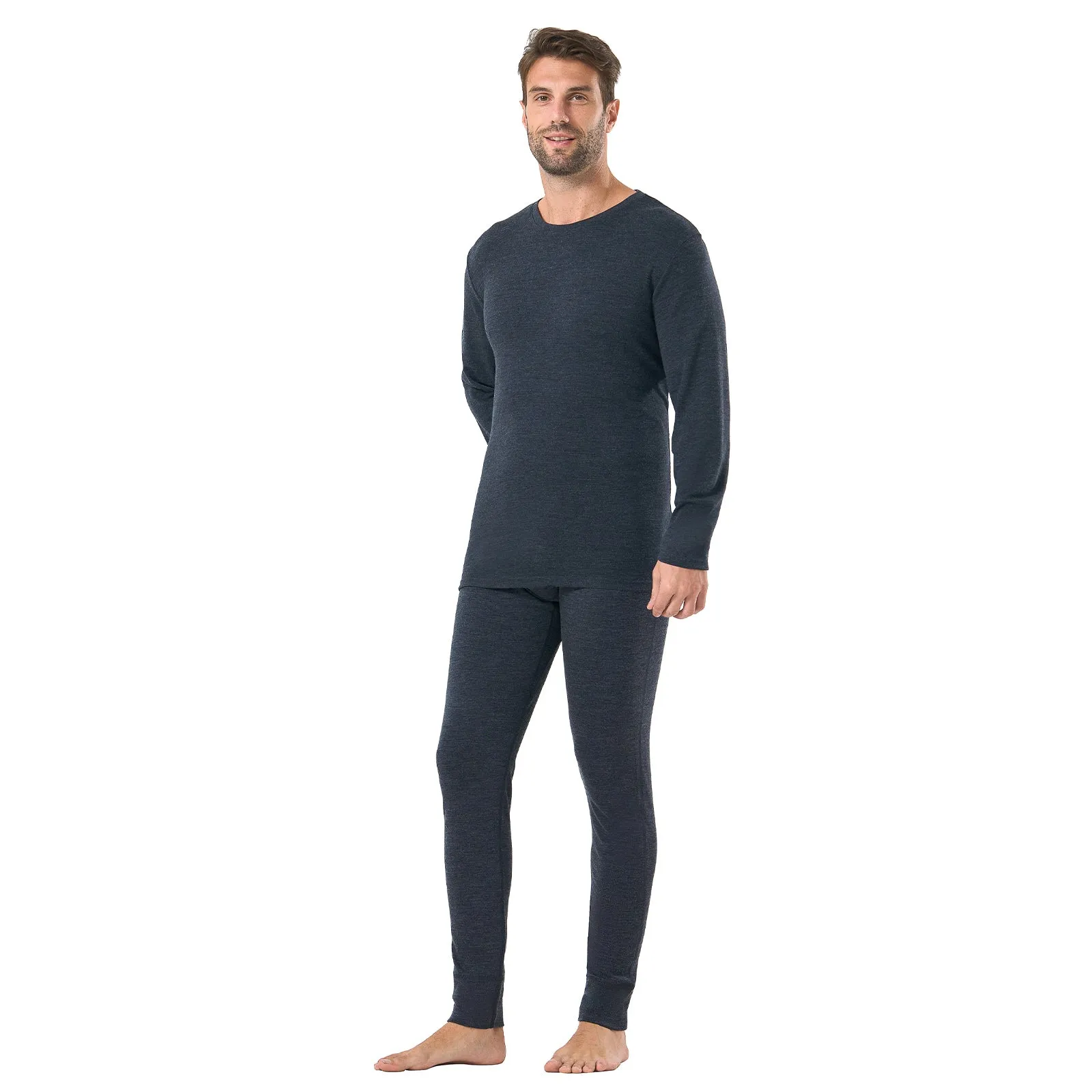 Men's Merino 250g Thermal Base Layer Set Black Grey Heather