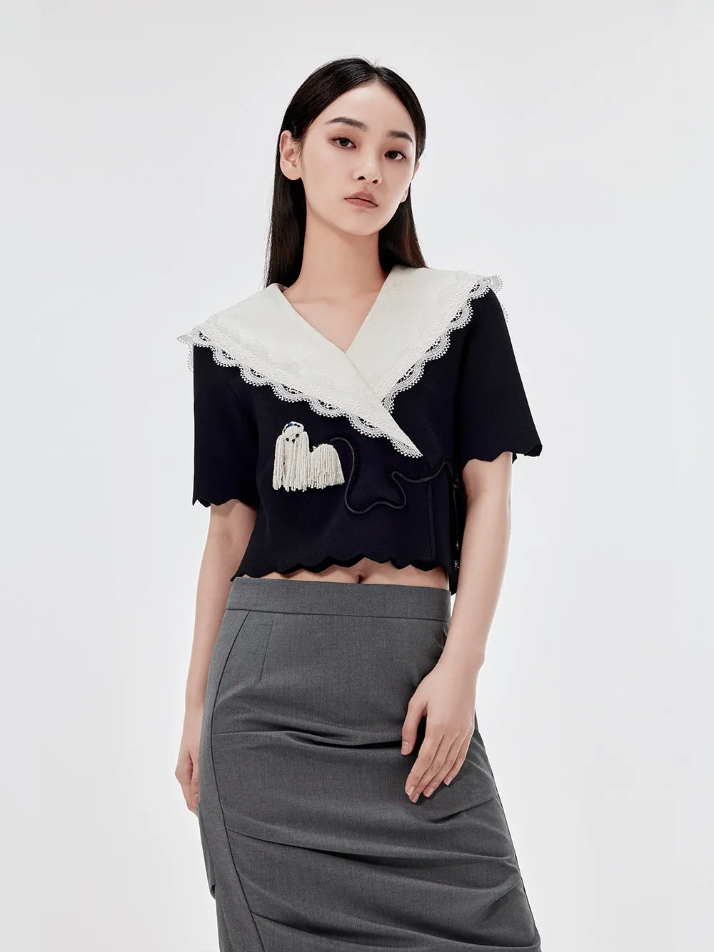 MUKZIN Gray Pleated Midi Skirt