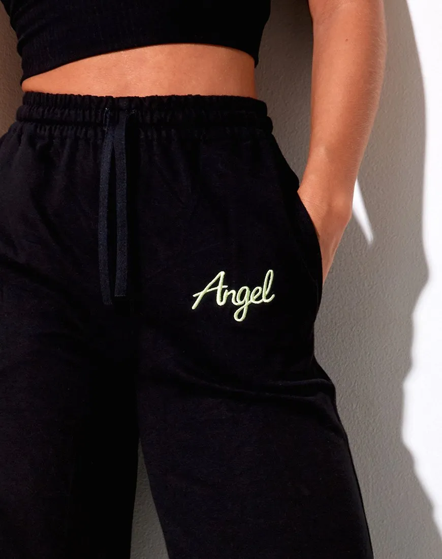 Nattan Jogger in Black 'Angel' Embro in Neon Green