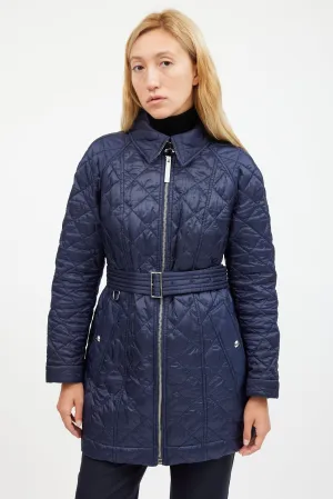 Navy Quilted Belted Coat