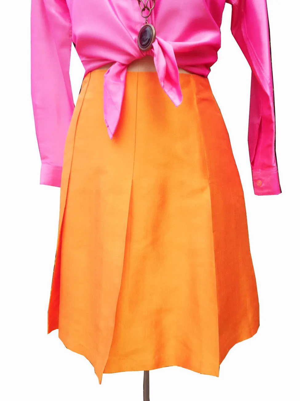 Pleated Cocktail Skirt Thai Silk Carrot