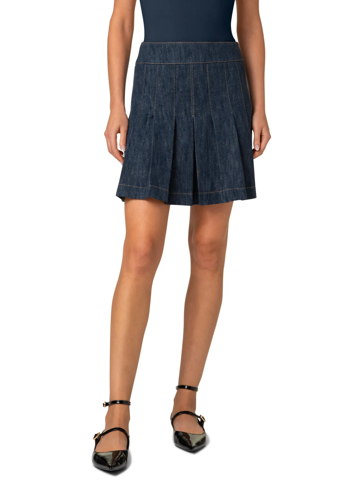 Pleated Denim Mini Skirt