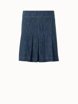 Pleated Denim Mini Skirt