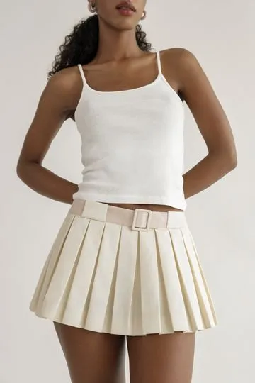 PLEATED MICRO Stylish MINI SKIRT CREAM