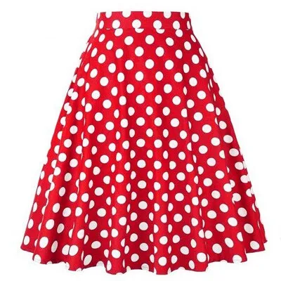 Polka Dot Printed Summer Women Skirt Colorful High Waist Pinup Big Swing Short Cotton Casual Clothing 40s 50s Retro Skater