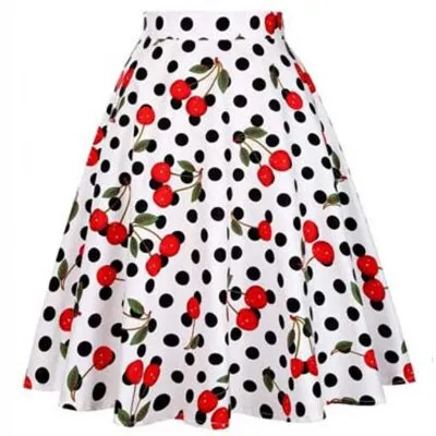 Polka Dot Printed Summer Women Skirt Colorful High Waist Pinup Big Swing Short Cotton Casual Clothing 40s 50s Retro Skater