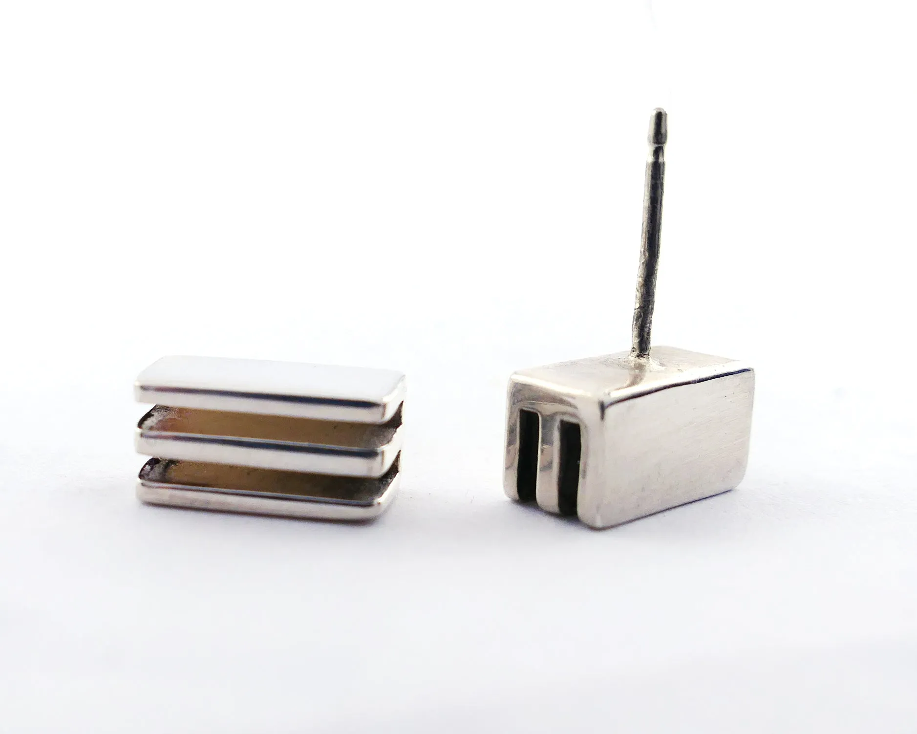 Rectangle Layer Studs in Sterling Silver