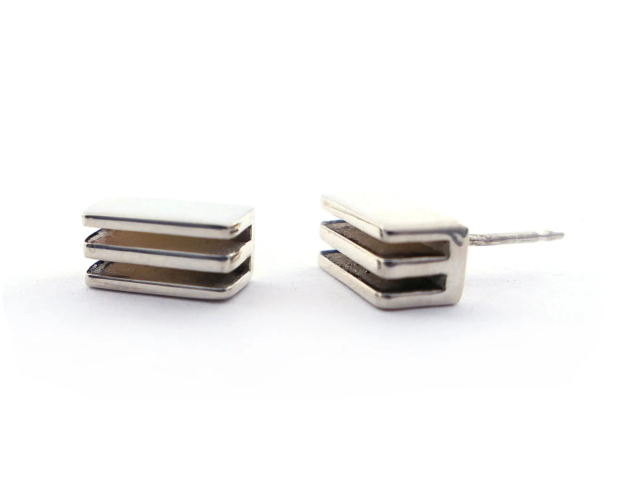 Rectangle Layer Studs in Sterling Silver