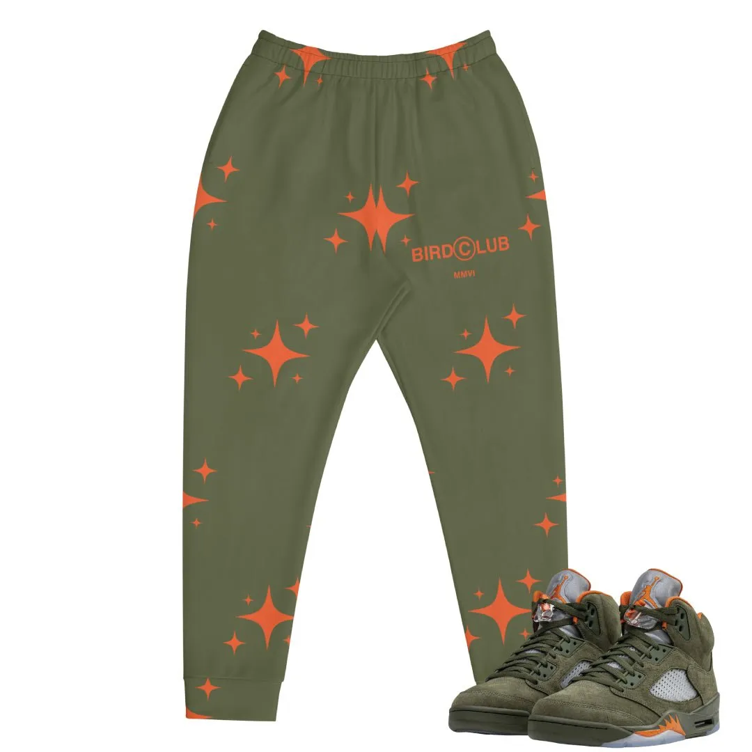 Retro 5 Olive/ Solar Orange Stars Joggers