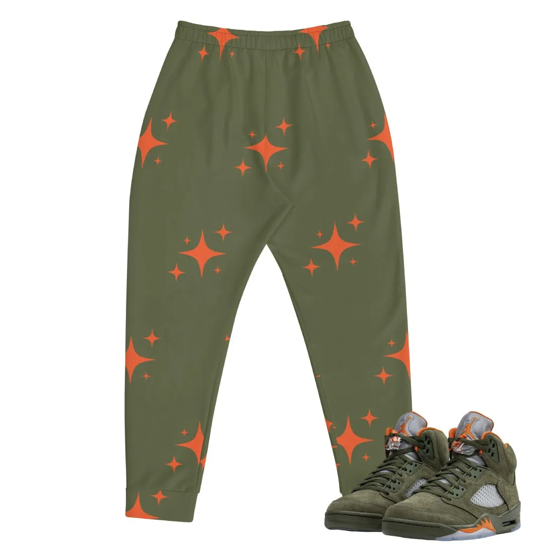 Retro 5 Olive/ Solar Orange Stars Joggers