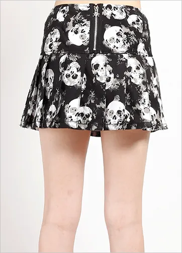 SHADOW SKULL CHAIN PLEATED SKIRT