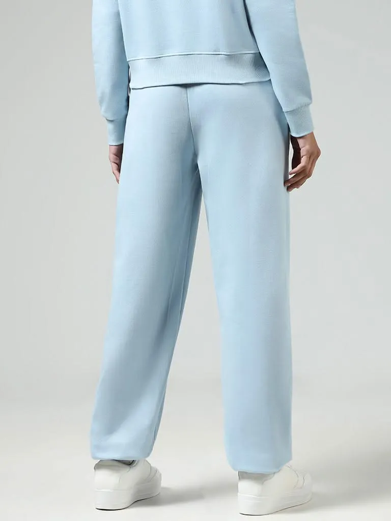 Studiofit Solid Light Blue Cotton Blend Joggers