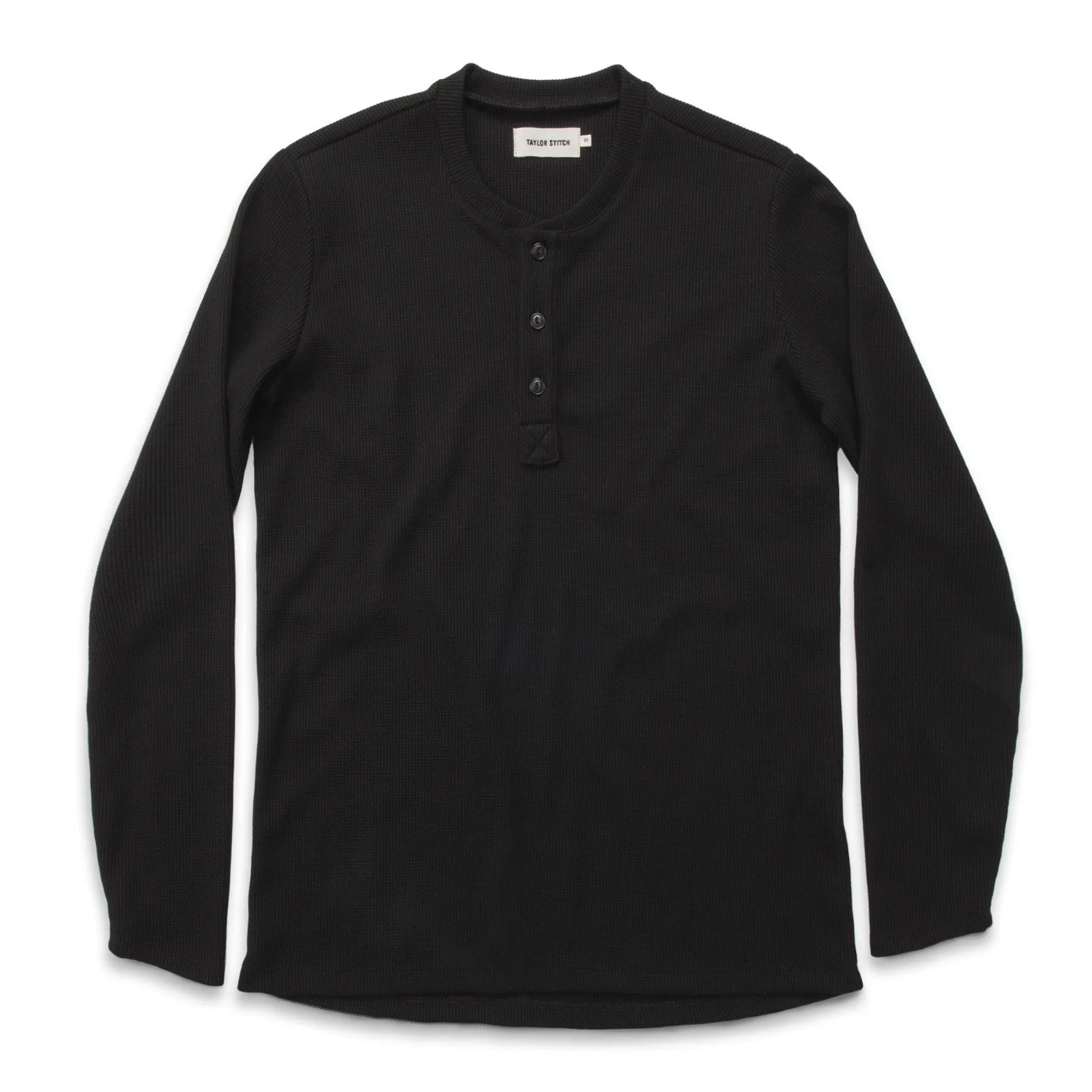 The Henley in Black Merino Waffle