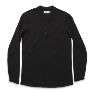 The Henley in Black Merino Waffle