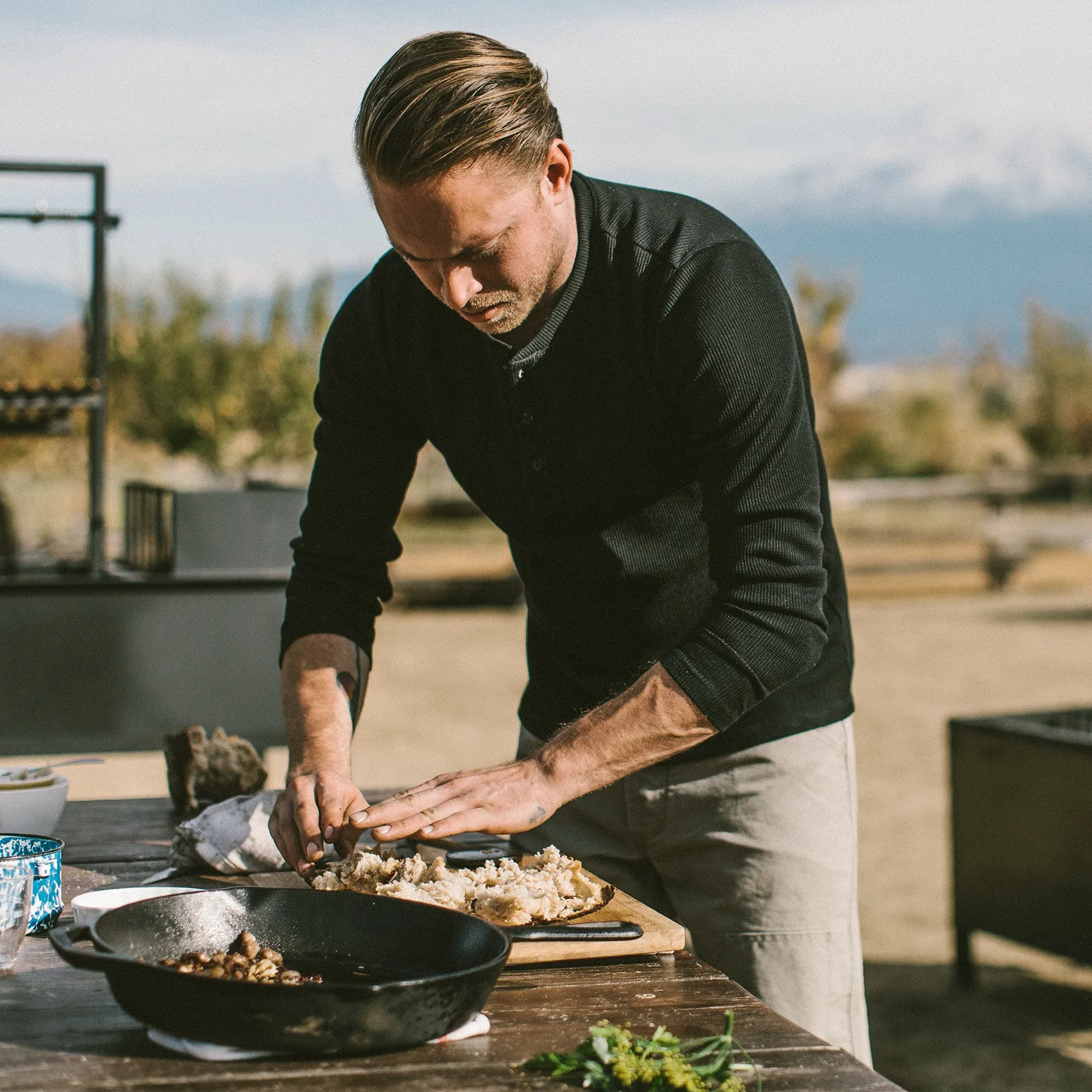 The Henley in Black Merino Waffle