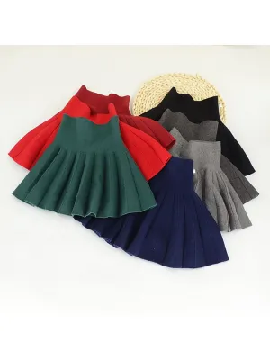 Trendy Little Girl Solid Color Knitted Pleated Skirt