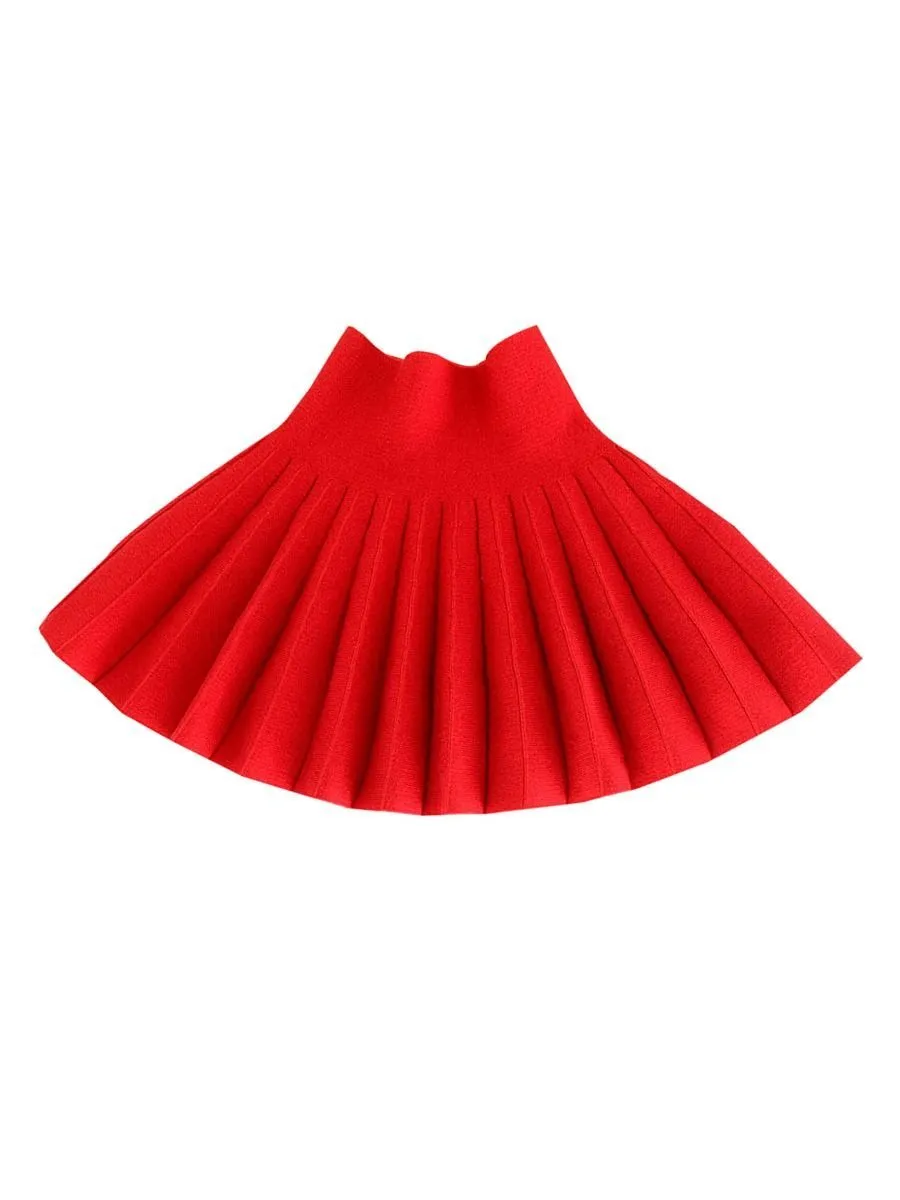 Trendy Little Girl Solid Color Knitted Pleated Skirt