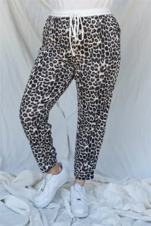 Voluptuous ( ) Plus Brown Leopard Print Two Pocket Joggers Pants