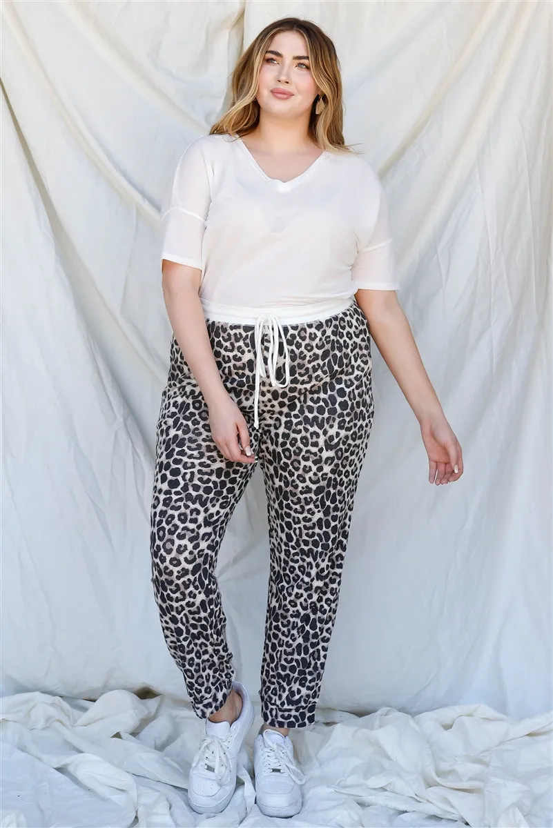 Voluptuous ( ) Plus Brown Leopard Print Two Pocket Joggers Pants