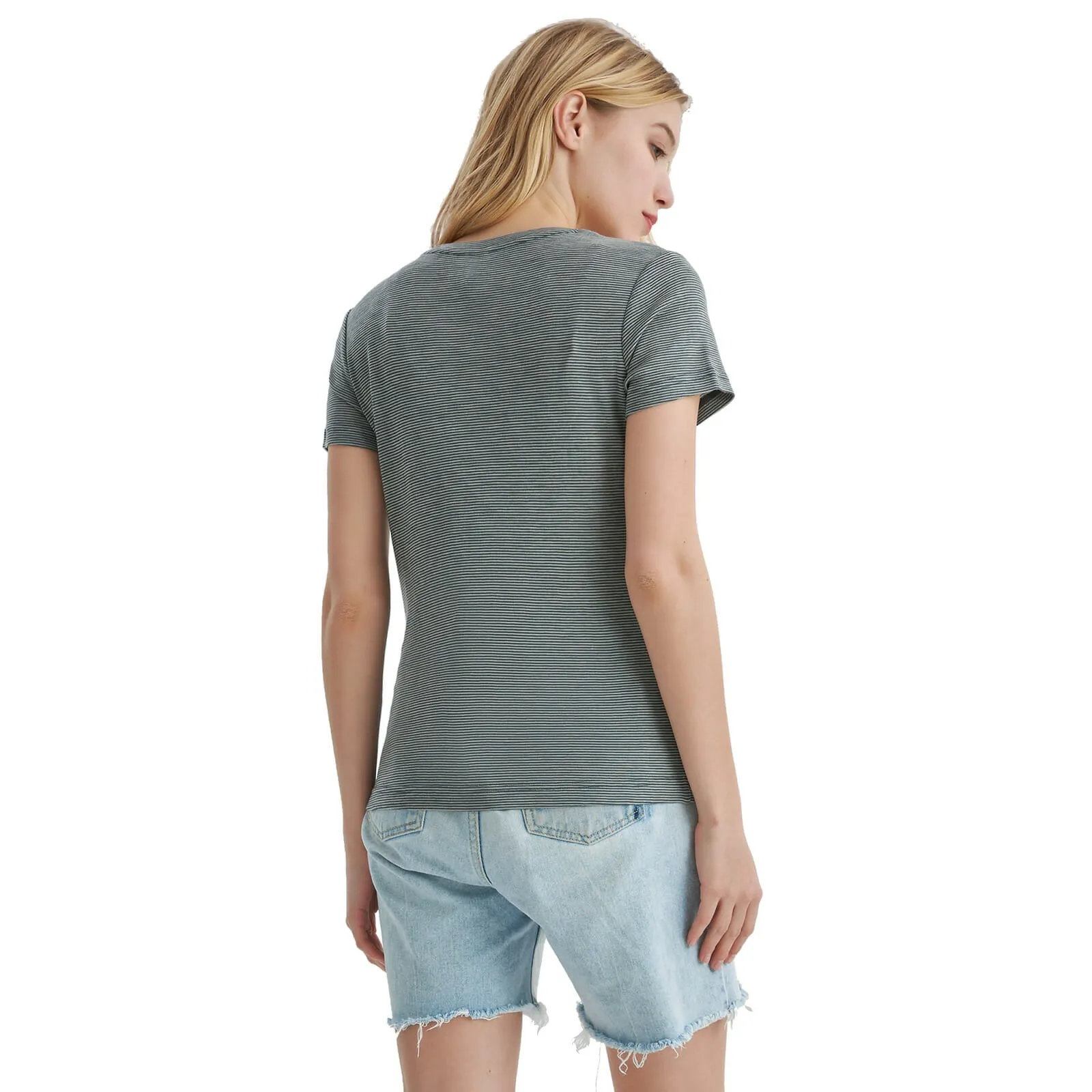 Women's Merino 200g Short Sleeve T-Shirt Dusty Teal Stripes